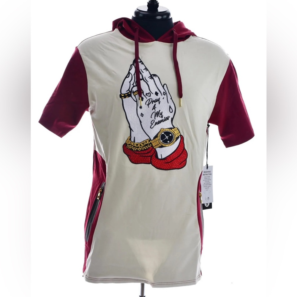 MEN’S PRAYING HANDS HOODIE-NATURAL/BURGUNDY